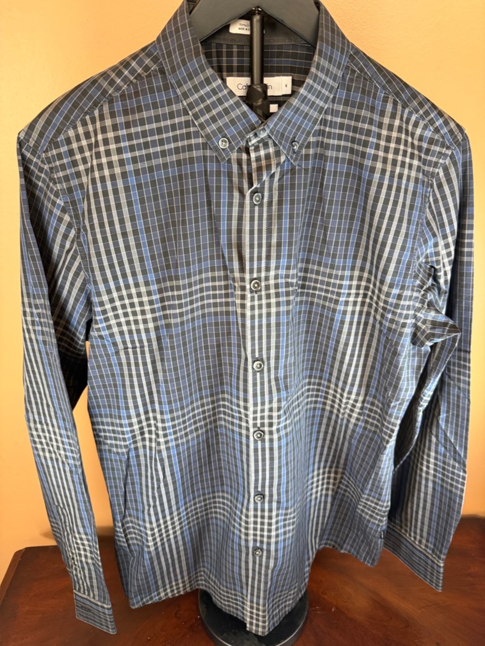 Calvin Klein Blue and Gray Plaid Button-Down Shirt